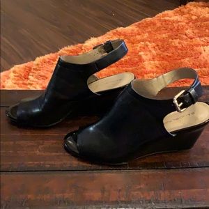 Black Wedge Open Toe Shoes